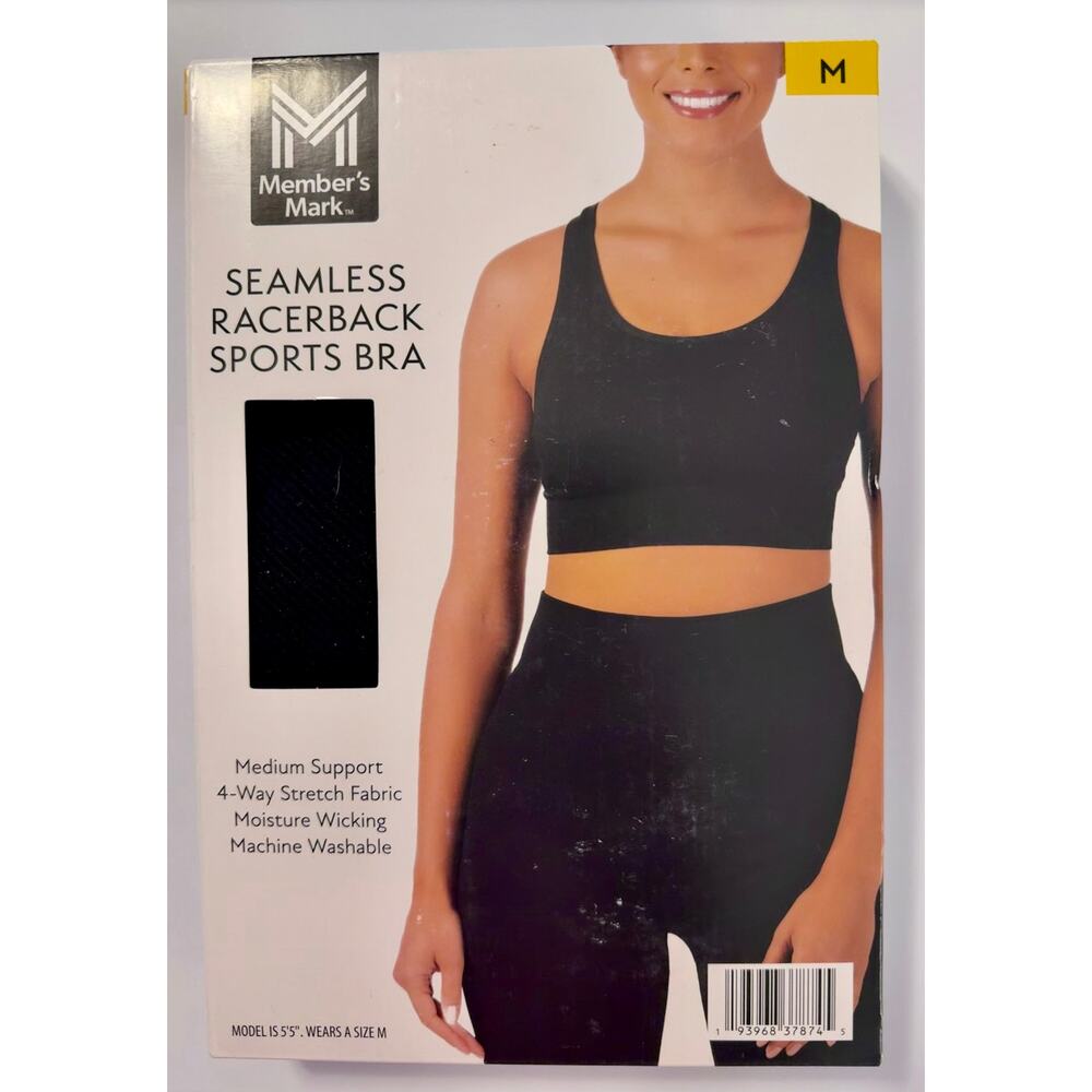 Seamless Racerback Sports Bra Size Medium by Members Mark Black  (Box E)